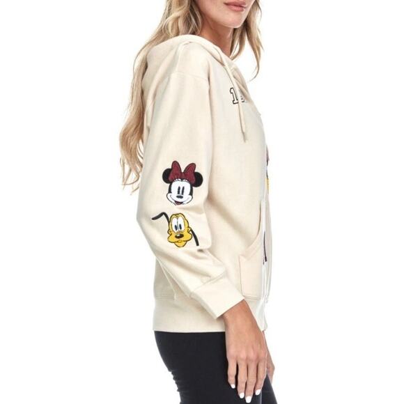 DISNEY Hoodie Ivory Mickey Minnie Fleece Chenille Patch Disneyland Retro | XS - Picture 4 of 12